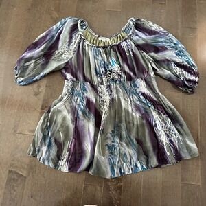 Vintage 90s Y2K Silk Babydoll Whimsi Fairy Grunge Flowy Romantic Blue Purple 2X